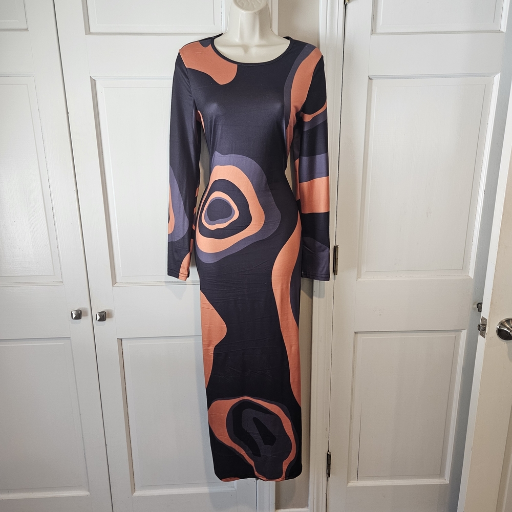 SHEIN Black and Orange Long Sleeve Dress
